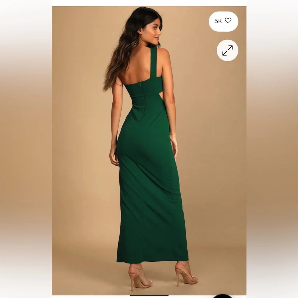 Lulu's Dark Green One-Shoulder Maxi Dress - Picture 4 of 7